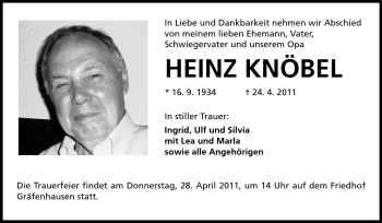 Traueranzeige von Heinz Knöbel von Echo-Zeitungen (Gesamtausgabe)