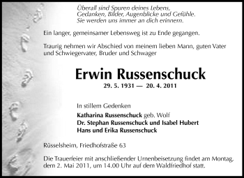 Traueranzeige von Erwin Russenschuck von Rüsselsheimer Echo, Groß-Gerauer-Echo, Ried Echo