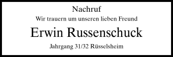 Traueranzeige von Erwin Russenschuck von Rüsselsheimer Echo, Groß-Gerauer-Echo, Ried Echo