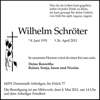 Traueranzeige von Wilhelm Schröter von Echo-Zeitungen (Gesamtausgabe)