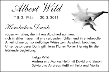 Traueranzeige von Albert Wild von Rüsselsheimer Echo, Groß-Gerauer-Echo, Ried Echo