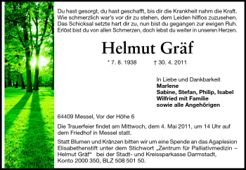 Traueranzeige von Helmut Gräf von Darmstädter Echo, Odenwälder Echo, Rüsselsheimer Echo, Groß-Gerauer-Echo, Ried Echo