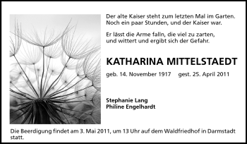 Traueranzeige von Katharina Mittelstaedt von Echo-Zeitungen (Gesamtausgabe)