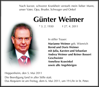 Traueranzeige von Günter Weimer von Starkenburger Echo