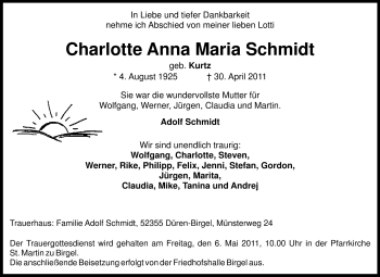 Traueranzeige von Charlotte Anna Maria Schmidt von Odenwälder Echo