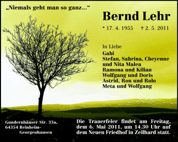 Traueranzeige von Bernd Lehr von Echo-Zeitungen (Gesamtausgabe)