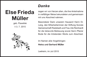 Traueranzeige von Else Frieda Müller von Rüsselsheimer Echo, Groß-Gerauer-Echo, Ried Echo