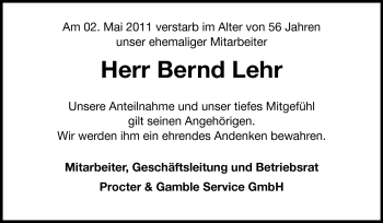 Traueranzeige von Bernd Lehr von Echo-Zeitungen (Gesamtausgabe)