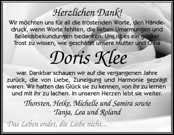 Traueranzeige von Doris Klee von Echo-Zeitungen (Gesamtausgabe)