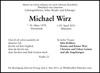 Traueranzeige von Michael Wirz von Echo-Zeitungen (Gesamtausgabe)