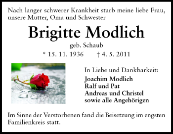 Traueranzeige von Brigitte Modlich von Darmstädter Echo, Odenwälder Echo, Rüsselsheimer Echo, Groß-Gerauer-Echo, Ried Echo
