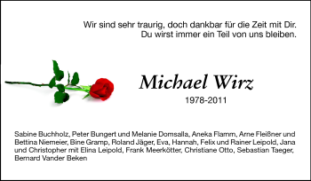 Traueranzeige von Michael Wirz von Echo-Zeitungen (Gesamtausgabe)