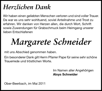 Traueranzeige von Margarete Schneider von Darmstädter Echo, Odenwälder Echo, Rüsselsheimer Echo, Groß-Gerauer-Echo, Ried Echo