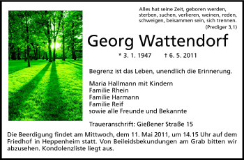 Traueranzeige von Georg Wattenbdorf von Starkenburger Echo