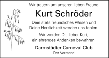 Traueranzeige von Kurt Schröder von Echo-Zeitungen (Gesamtausgabe)