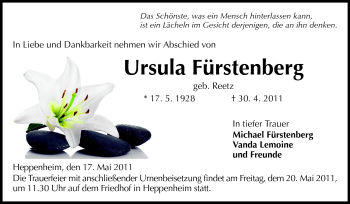 Traueranzeige von Ursula Fürstenberg von Starkenburger Echo