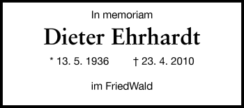 Traueranzeige von Dieter Ehrhardt von Echo-Zeitungen (Gesamtausgabe)