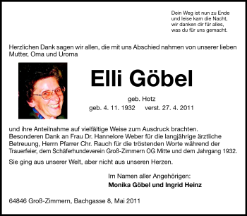 Traueranzeige von Elli Göbel von Echo-Zeitungen (Gesamtausgabe)