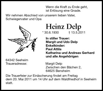 Traueranzeige von Heinz Delp von Echo-Zeitungen (Gesamtausgabe)
