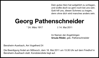 Traueranzeige von Georg Pathenschneider von Echo-Zeitungen (Gesamtausgabe)