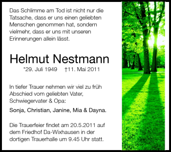 Traueranzeige von Helmut Nestmann von Echo-Zeitungen (Gesamtausgabe)