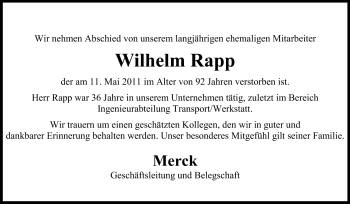 Traueranzeige von Wilhelm Rapp von Echo-Zeitungen (Gesamtausgabe)