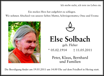 Traueranzeige von Else Solbach von Echo-Zeitungen (Gesamtausgabe)