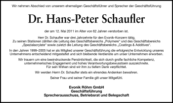 Traueranzeige von Hans-Peter Schaufler von Echo-Zeitungen (Gesamtausgabe)