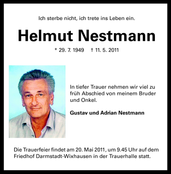 Traueranzeige von Helmut Nestmann von Echo-Zeitungen (Gesamtausgabe)