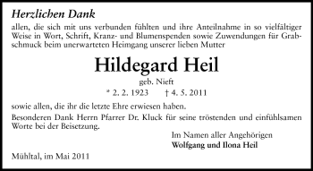 Traueranzeige von Hildegard Heil von Echo-Zeitungen (Gesamtausgabe)