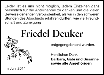 Traueranzeige von Friedrich Deuker von Echo-Zeitungen (Gesamtausgabe)