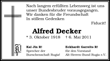 Traueranzeige von Alfred Decker von Echo-Zeitungen (Gesamtausgabe)