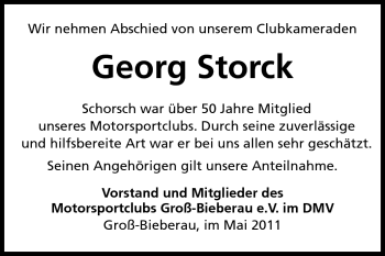 Traueranzeige von Georg Storck von Echo-Zeitungen (Gesamtausgabe)