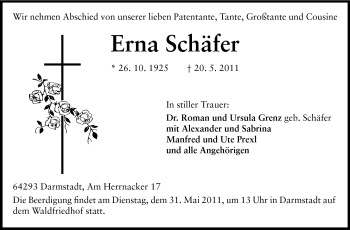 Traueranzeige von Erna Schäfer von Echo-Zeitungen (Gesamtausgabe)