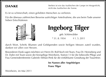 Traueranzeige von Ingeborg Tilger von Starkenburger Echo