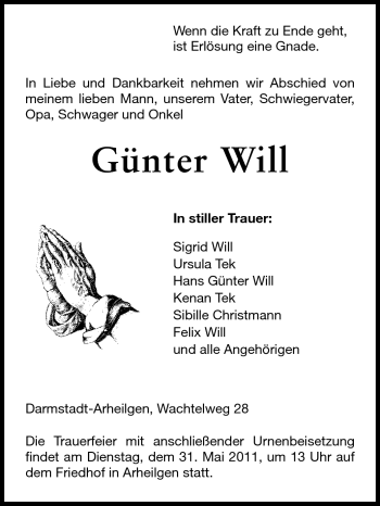 Traueranzeige von Günter Will von Echo-Zeitungen (Gesamtausgabe)