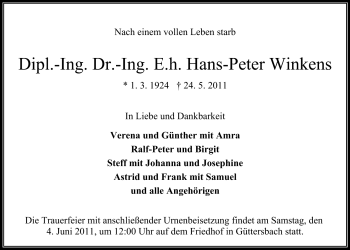 Traueranzeige von Hans-Peter Winkens von Odenwälder Echo