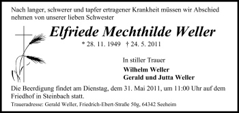 Traueranzeige von Elfriede Mechtihilde Wellert von Odenwälder Echo