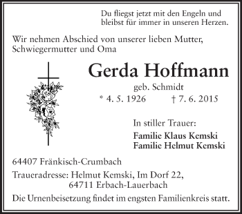 Traueranzeige von Gerda Hoffmann von Echo-Zeitungen (Gesamtausgabe)