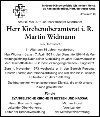 Traueranzeige von Martin Widmann von Echo-Zeitungen (Gesamtausgabe)