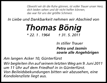 Traueranzeige von Thomas Bönig von Odenwälder Echo