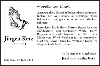 Traueranzeige von Jürgen Kerz von Darmstädter Echo, Odenwälder Echo, Rüsselsheimer Echo, Groß-Gerauer-Echo, Ried Echo