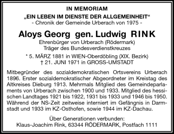 Traueranzeige von Aloys Georg Rink von Echo-Zeitungen (Gesamtausgabe)