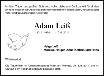 Traueranzeige von Adam Leiß von Odenwälder Echo