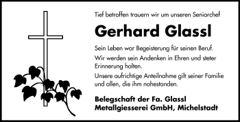Traueranzeige von Gerhard Glassl von Odenwälder Echo