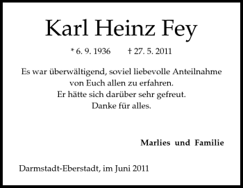 Traueranzeige von Karl Heinz Fey von Echo-Zeitungen (Gesamtausgabe)