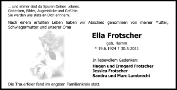 Traueranzeige von Ella Frotscher von Echo-Zeitungen (Gesamtausgabe)