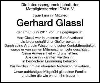 Traueranzeige von Gerhard Glassl von Odenwälder Echo