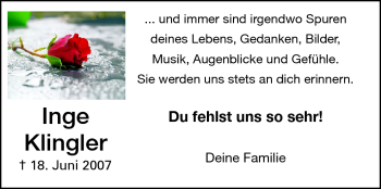 Traueranzeige von Inge Klingler von Echo-Zeitungen (Gesamtausgabe)