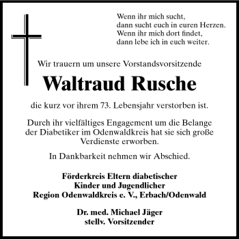 Traueranzeige von Waltraud Rusche von Odenwälder Echo